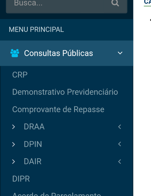 CADPREV – Sistema de Informações dos Regimes Públicos de Previdência Social.