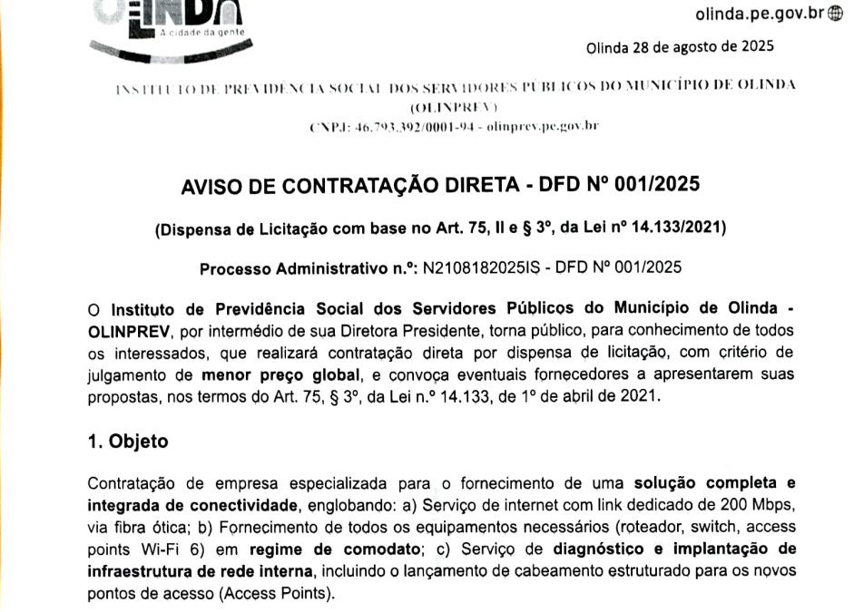 Termo de Referência – Aviso de Contratação direta